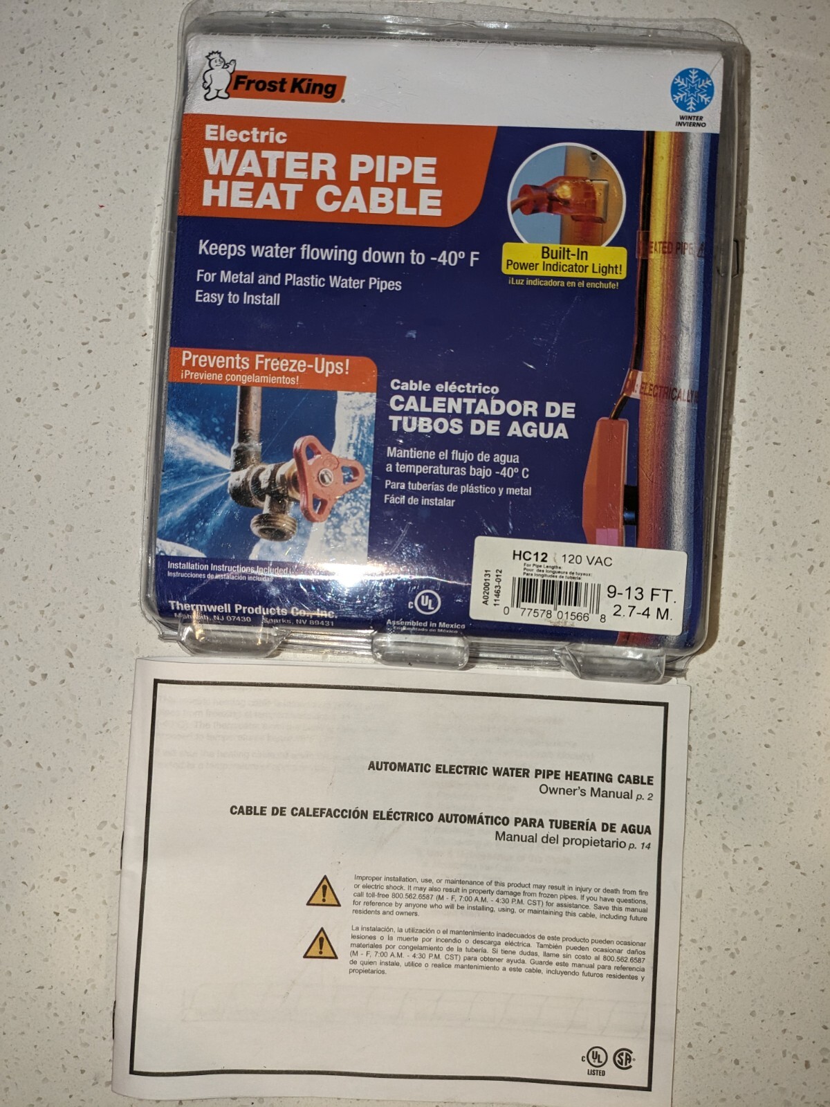 Thermwell Frost King HC12 Freeze Protect 12′ Electric Water Pipe Heat Tape Cable