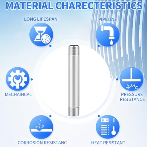 304 Stainless Steel Pipe Fitting, Nipple Cast Pipe 1/2″ NPT 6″ Length(150MM)
