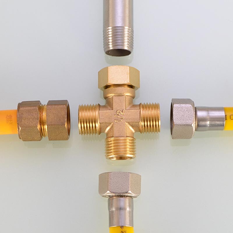 BSP Brass 4-Way Cross Fitting Female Male Connecter 1/2″ 3/4″ Water Pipe Adapter
