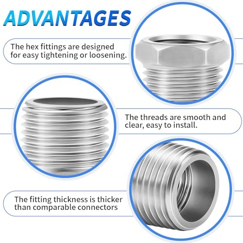 304 Stainless Steel Pipe Fitting, Reducer Hex Bushing 1/2″ MNPT x 1/4″ FNPT 6