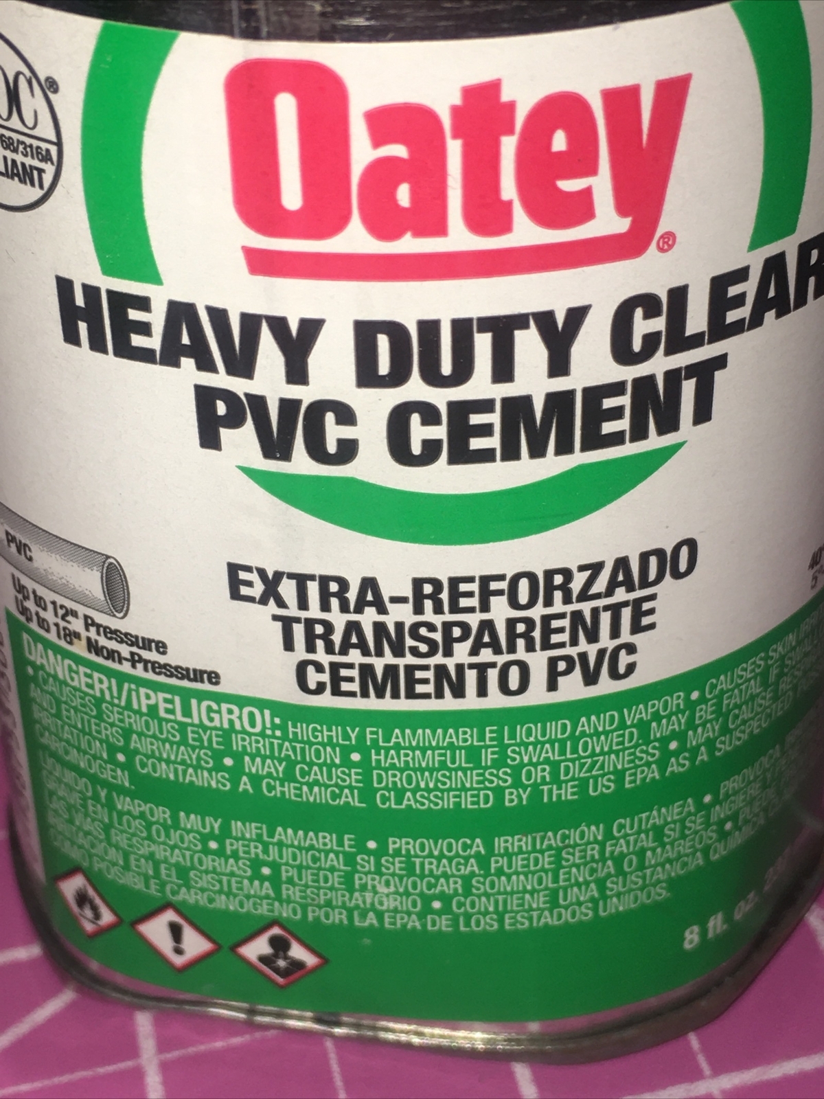 OATEY 30863 Clear Solvent Cement, Heavy Bodied, PVC, 8 oz, 29FH97