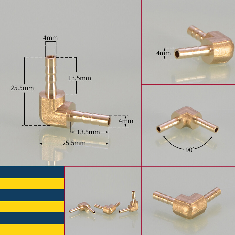 90 Degree Pipe Fitting L Right Angle Elbow Brass Barb Connector Fuel Hose Joiner