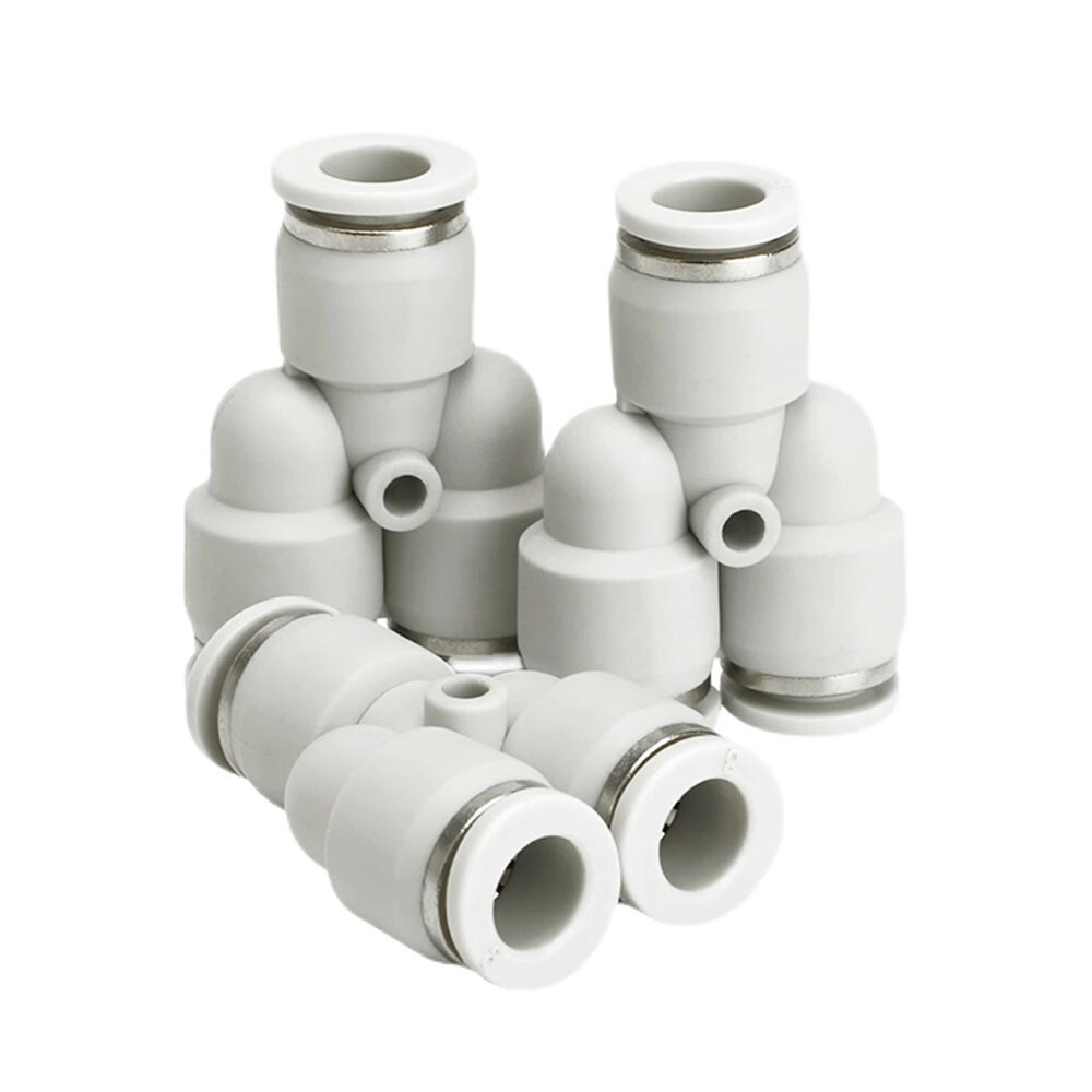 Pneumatic Push In Fittings Hose Tube Stem Join Adapter Tee Quick Connector White