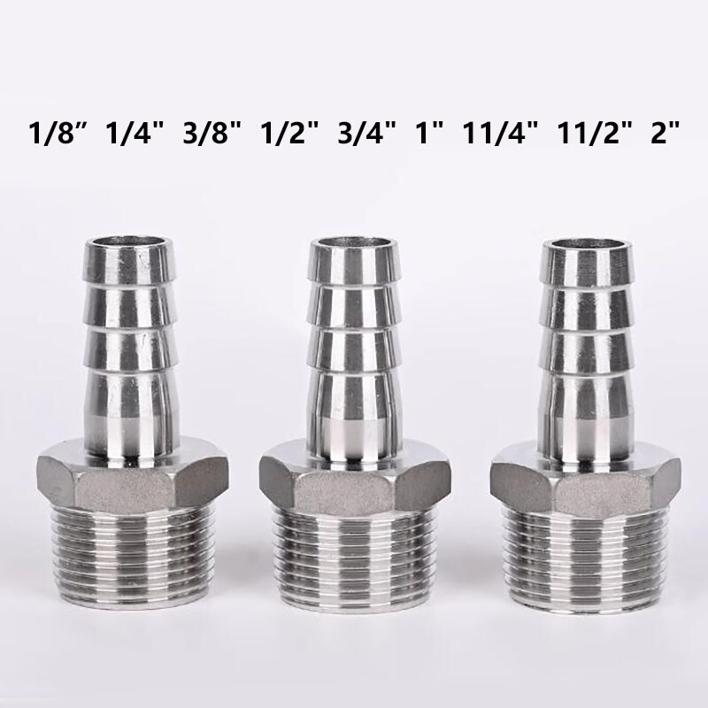 BSP 1/8″ to 2″ Male Thread Stainless Steel Fitting Barb Hose Tail End Connector