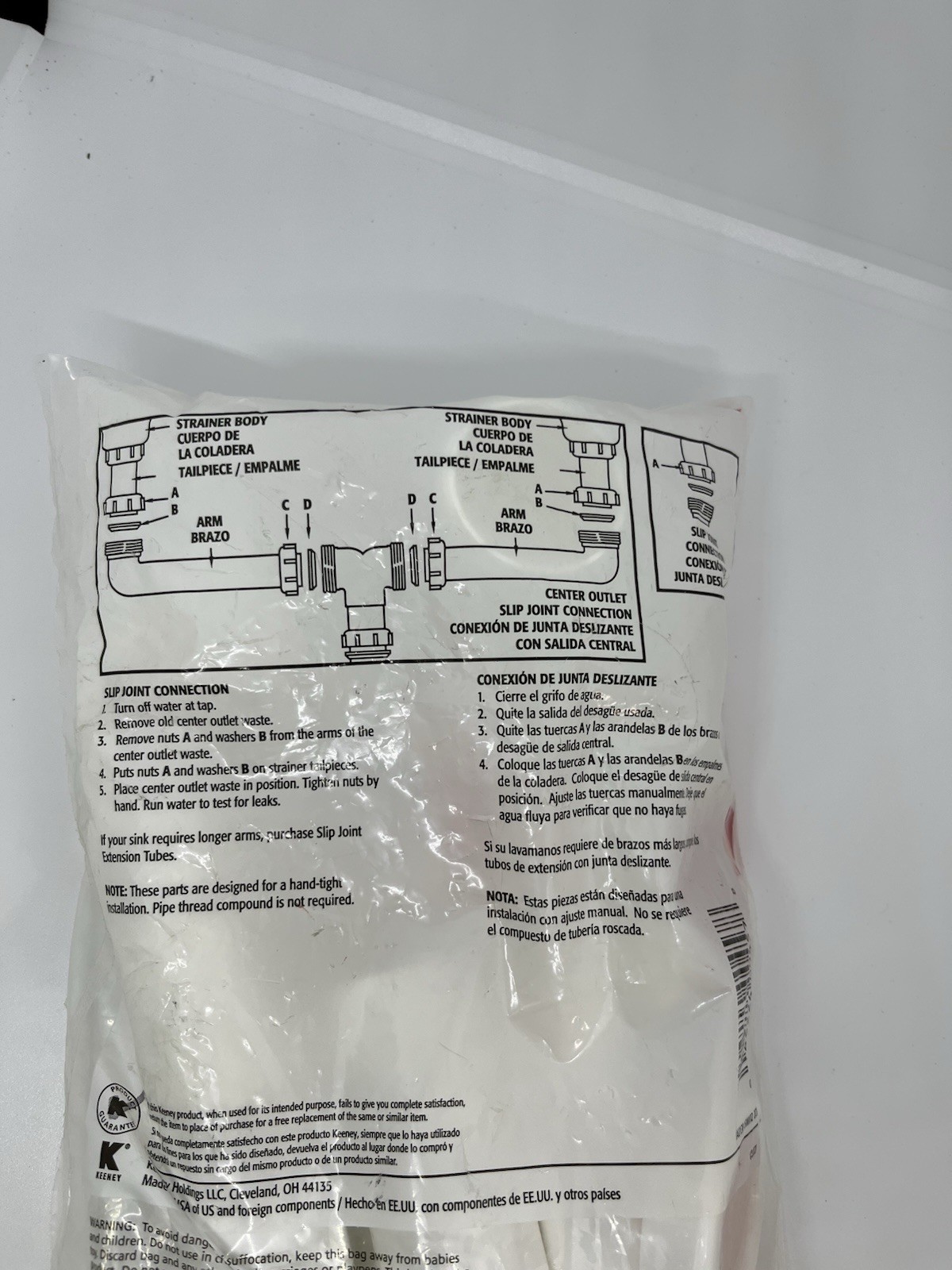 Keeney 1-1/2″ x 16″ Center Outlet Waste Kit Double Bowl Sink White 130A-16WK