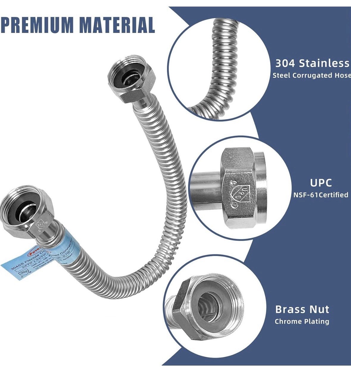 2 PACK, Water Heater Hose 1″FIP x 1″ FIP, 18″ Length 1″FIPx1″FIP, 18″L(0.92”ID)