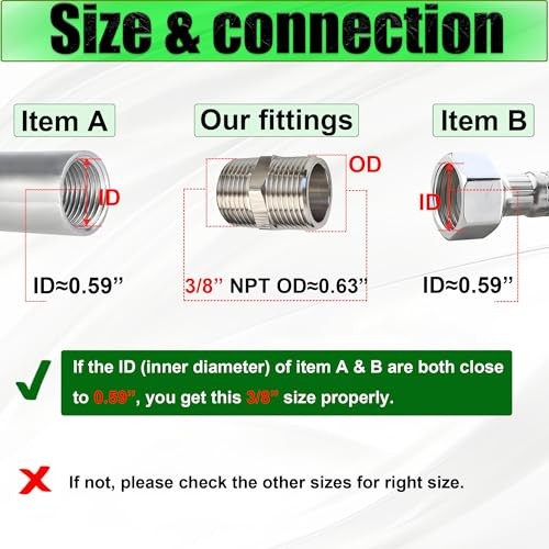 3/8″ Male to Male NPT Hex Nipple Pipe Fittings, 304 Stainless Steel 3/8″,2pcs