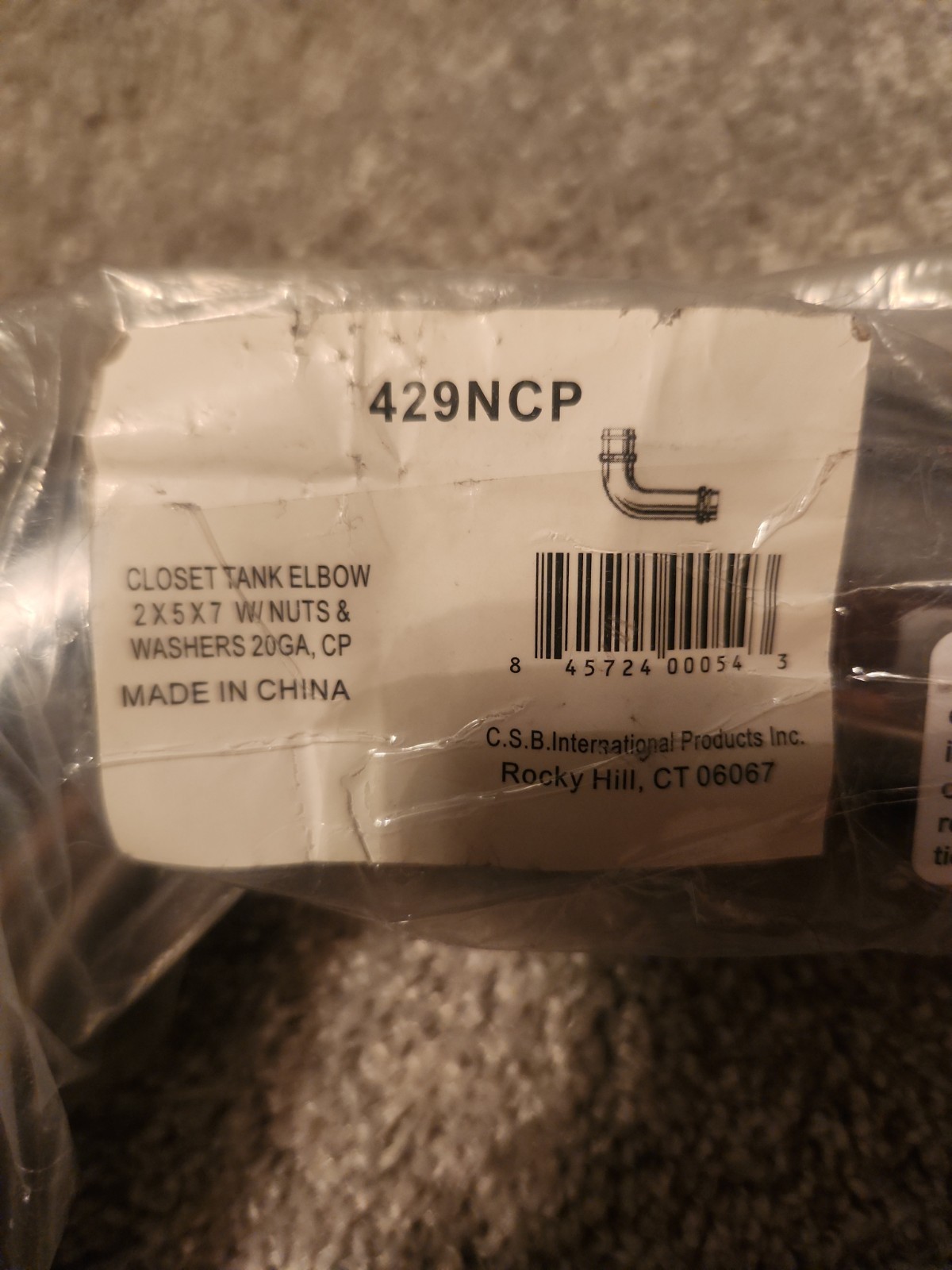 Toilet Tank Elbow With Nuts And Washers 2″X5″X7″, 20 GA 429NCP