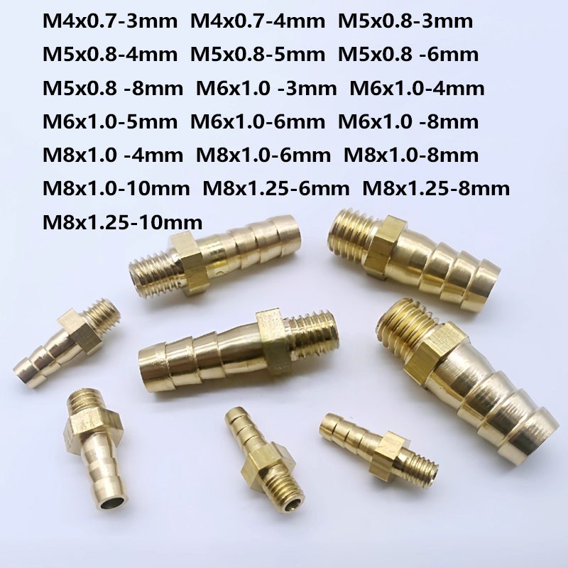 1x Metric M4 M5 M6 M8 to 3mm 4mm 5mm 6mm 8mm 10mm Brass Barb Hose Tail Connector