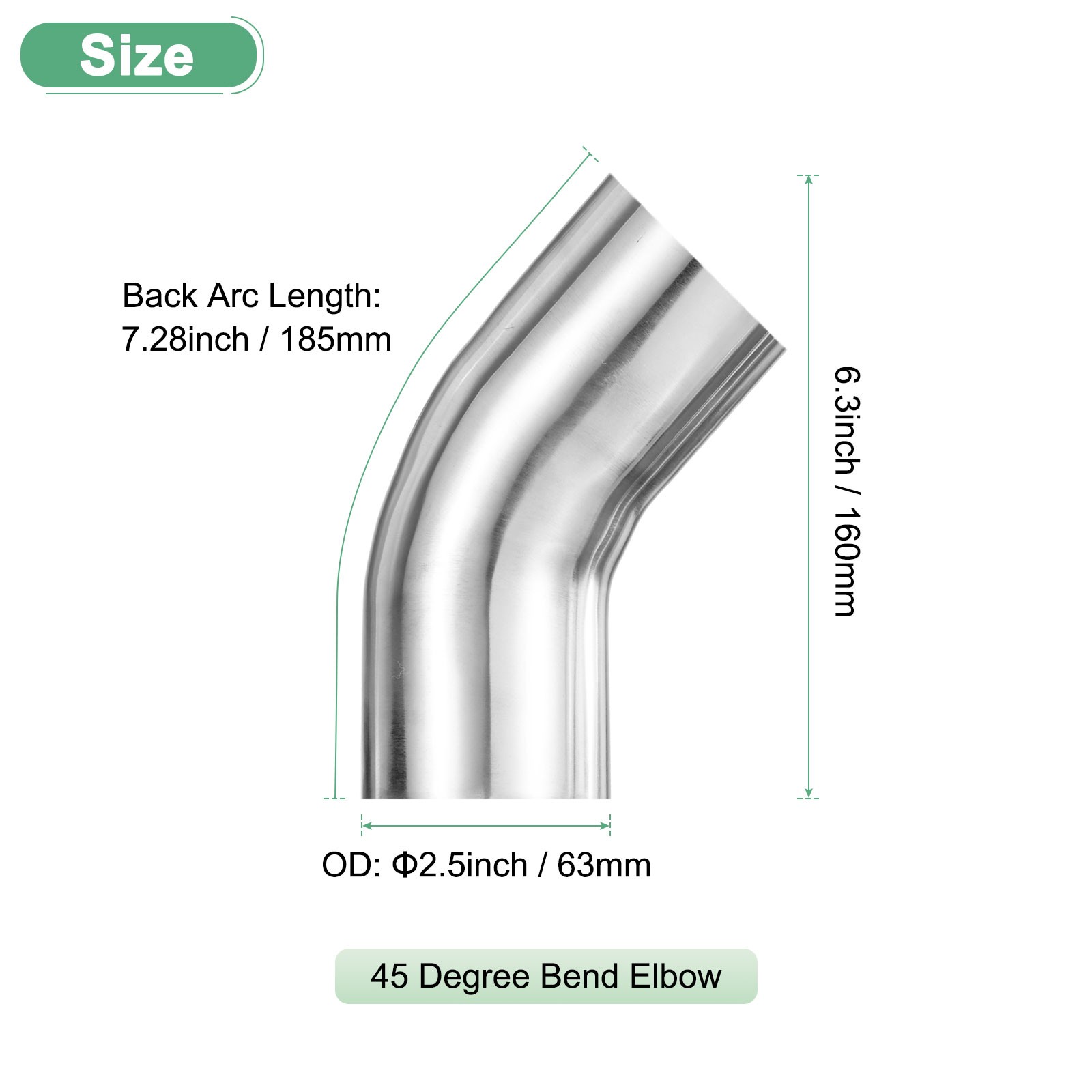OD 2.5 Inch 45 Degree Mandrel Bend Elbow, Thicken 2 mm Height 160 mm