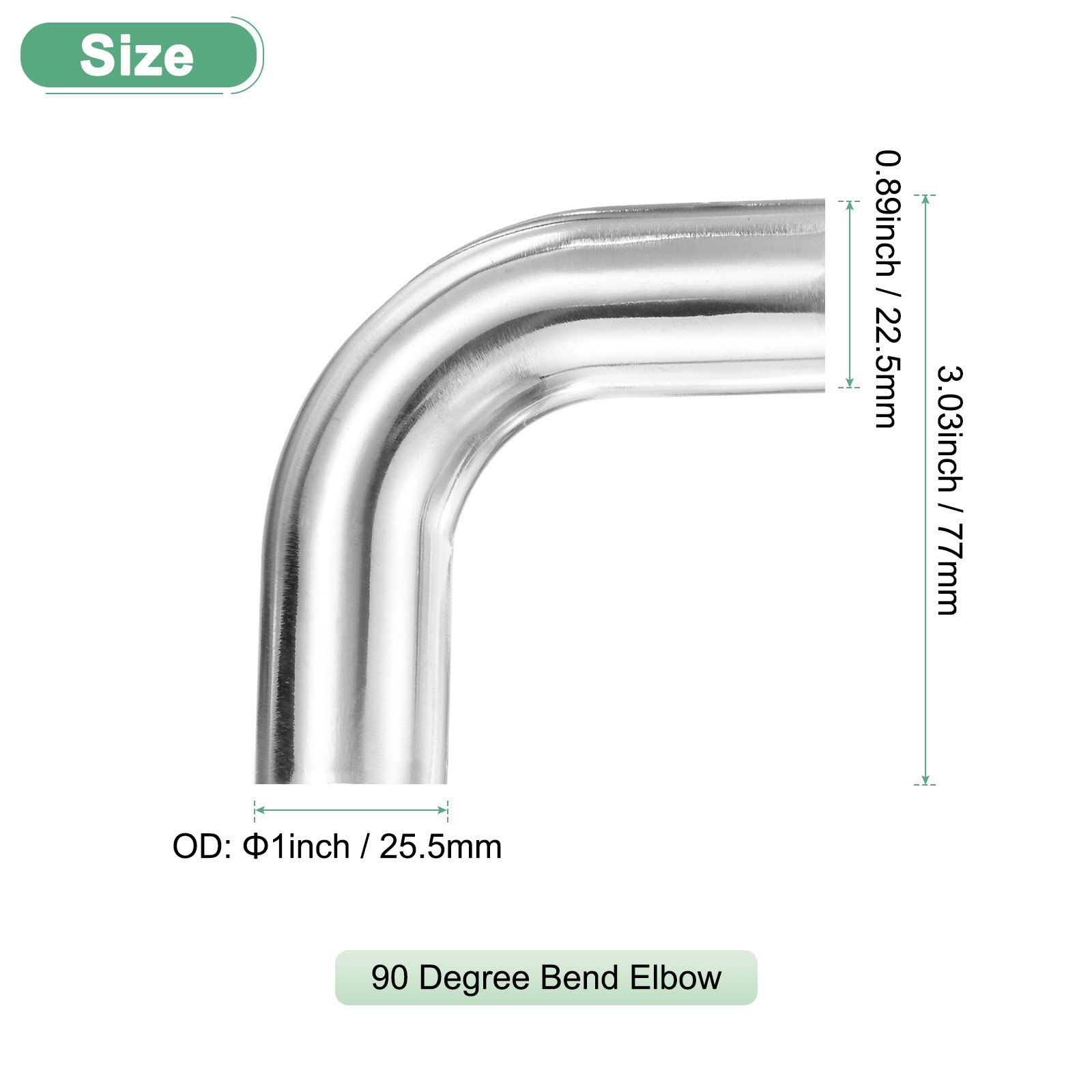 OD 1 Inch 90 Degree Mandrel Bend Elbow, Thicken 1.5 mm Height 77 mm