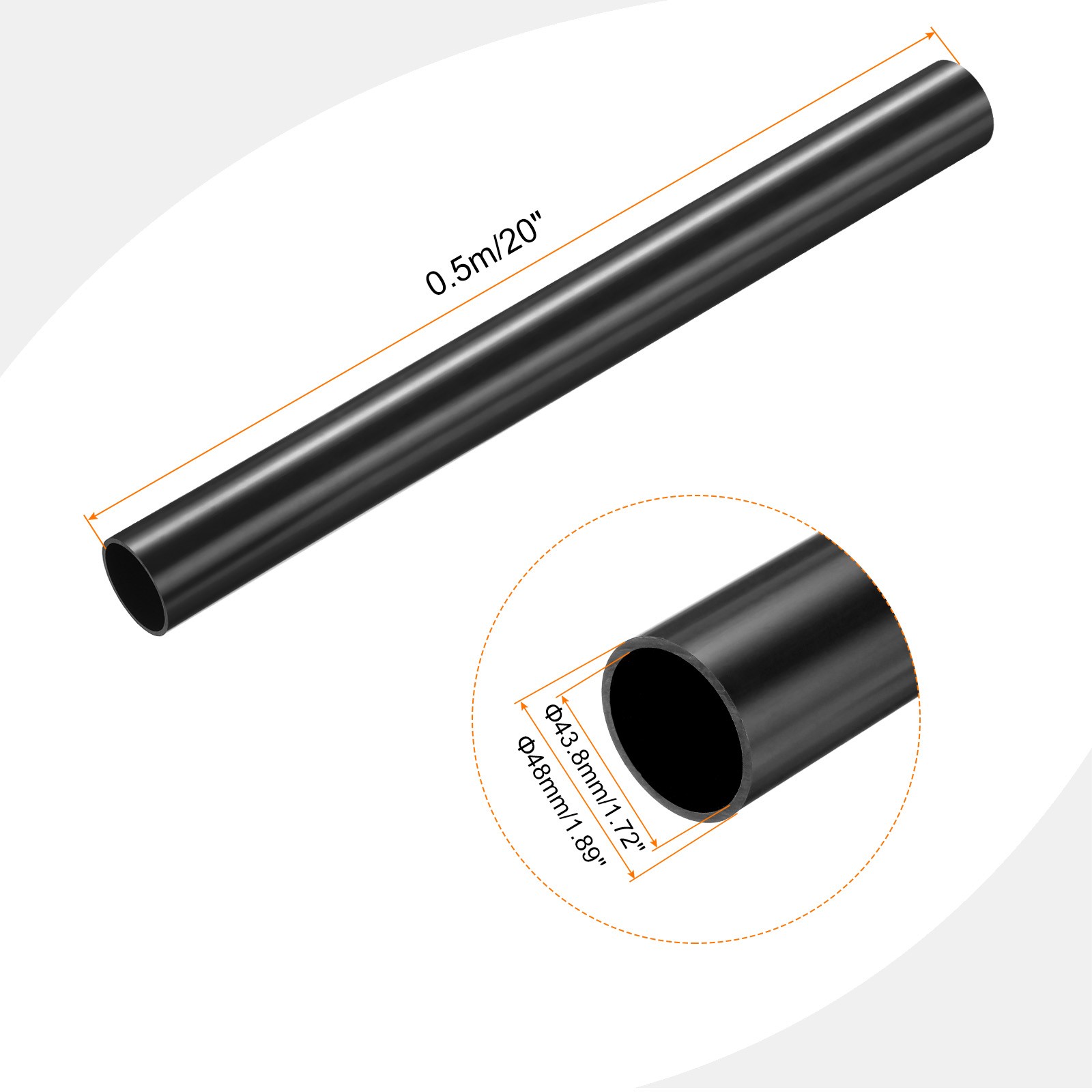 PVC Rigid Round Pipe 43.8mm ID 48mm OD 500mm Dark Grey High Impact