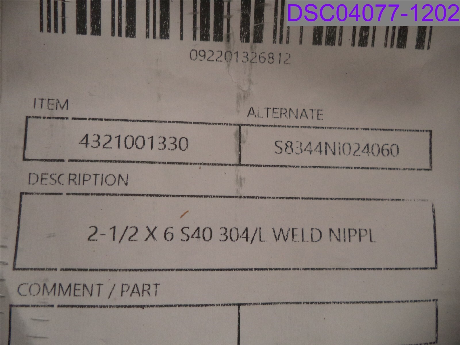 Smith-Cooper Welded Nipple 2-1/2″ x 6″ Sch 40 P/N 4321001330