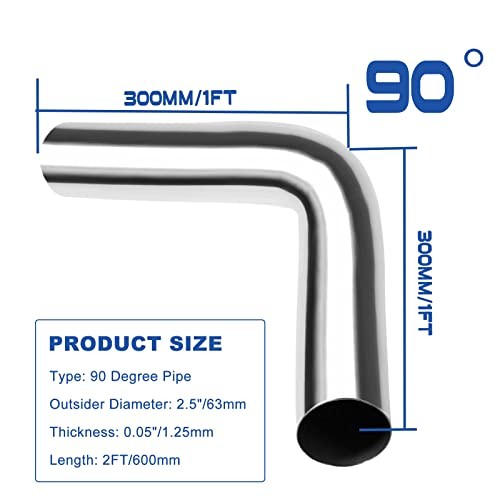 2.5″ OD Stainless Steel Pipe Mandrel Bend 2FT Length, T304 Stainless 90 Degree
