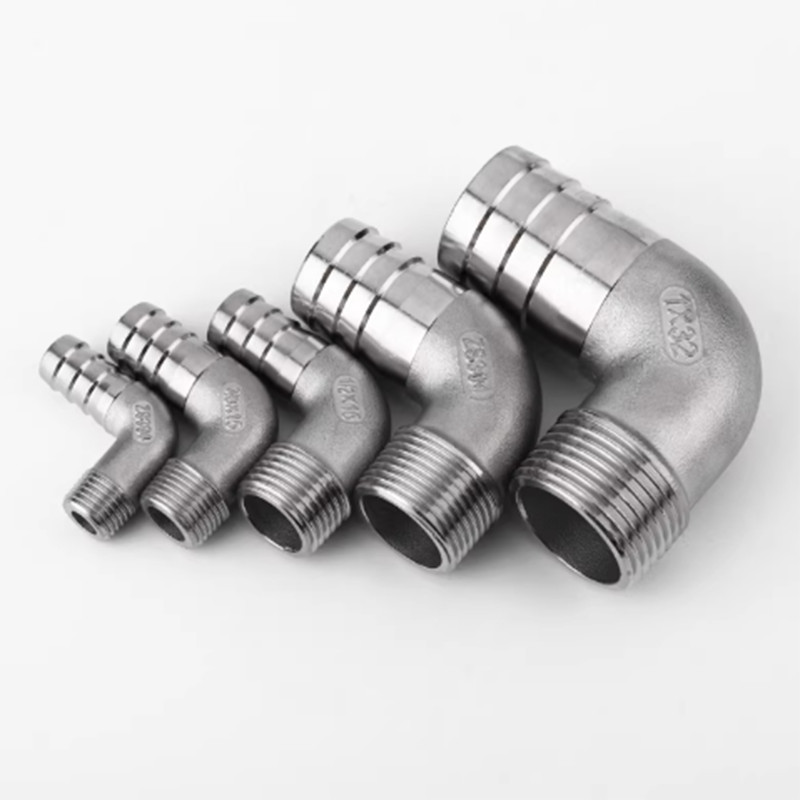 BSP 304 Stainless Steel Hose Tail Elbow 90°Male Thread Barb Connector 1/4″ to 2″
