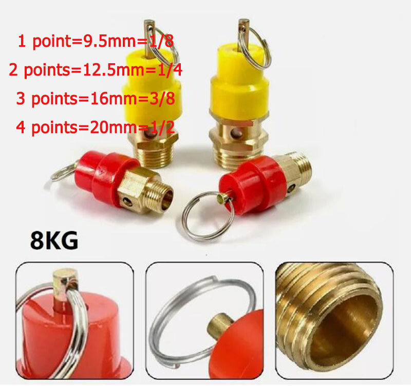 8KG Air Compressor Pressure Relief Brass Safety Exhaust Valve 1/2″ 1/4″ 1/8″ 3/8