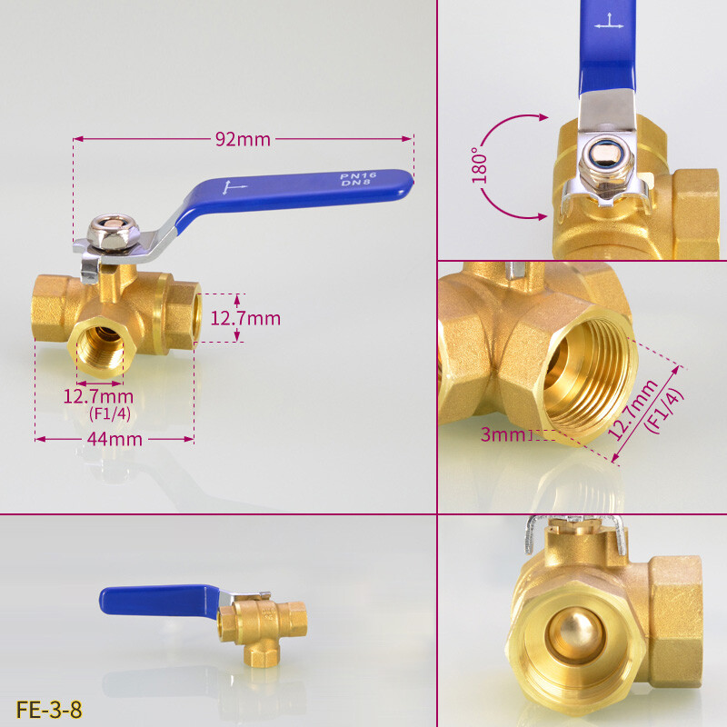 Brass 3 Way Ball Valve Full L/T-Type Port 1/4” to 1”BSP Female Connector Valve