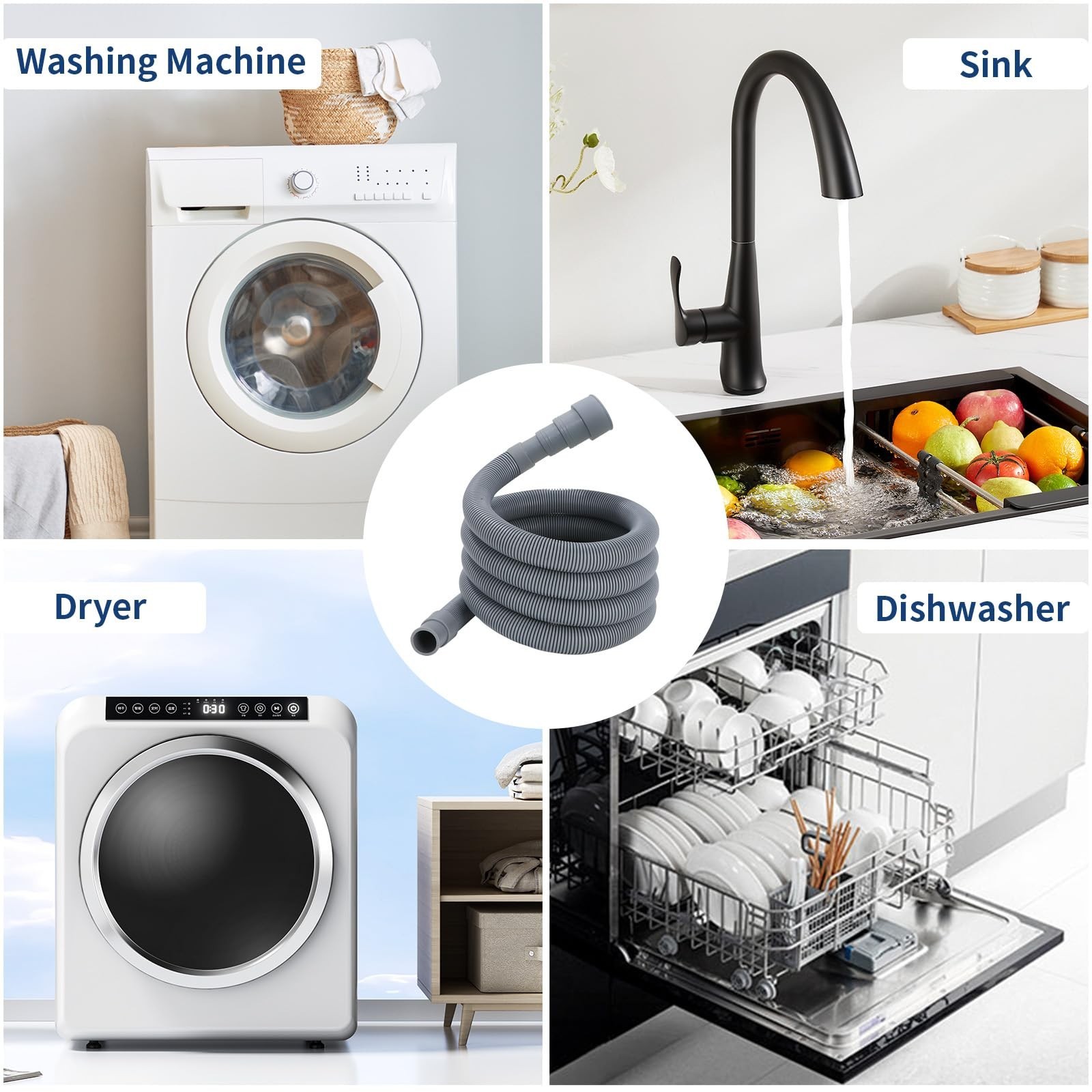 8.2 FT Washing Machine Drain Hose, Flexible Dishwasher Drain Hose Extension K…