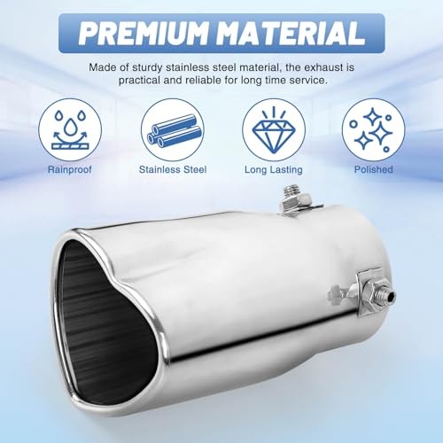 Heart Exhaust Tip 2.5″ Inlet, Adjustable Stainless Steel Single Pipe- Silver