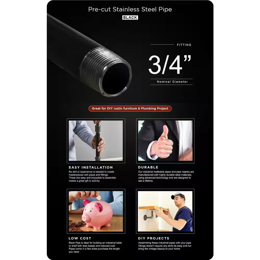 3/4 In. X 48 In. Black Steel Pipe (5-Pack) Free Shipping New