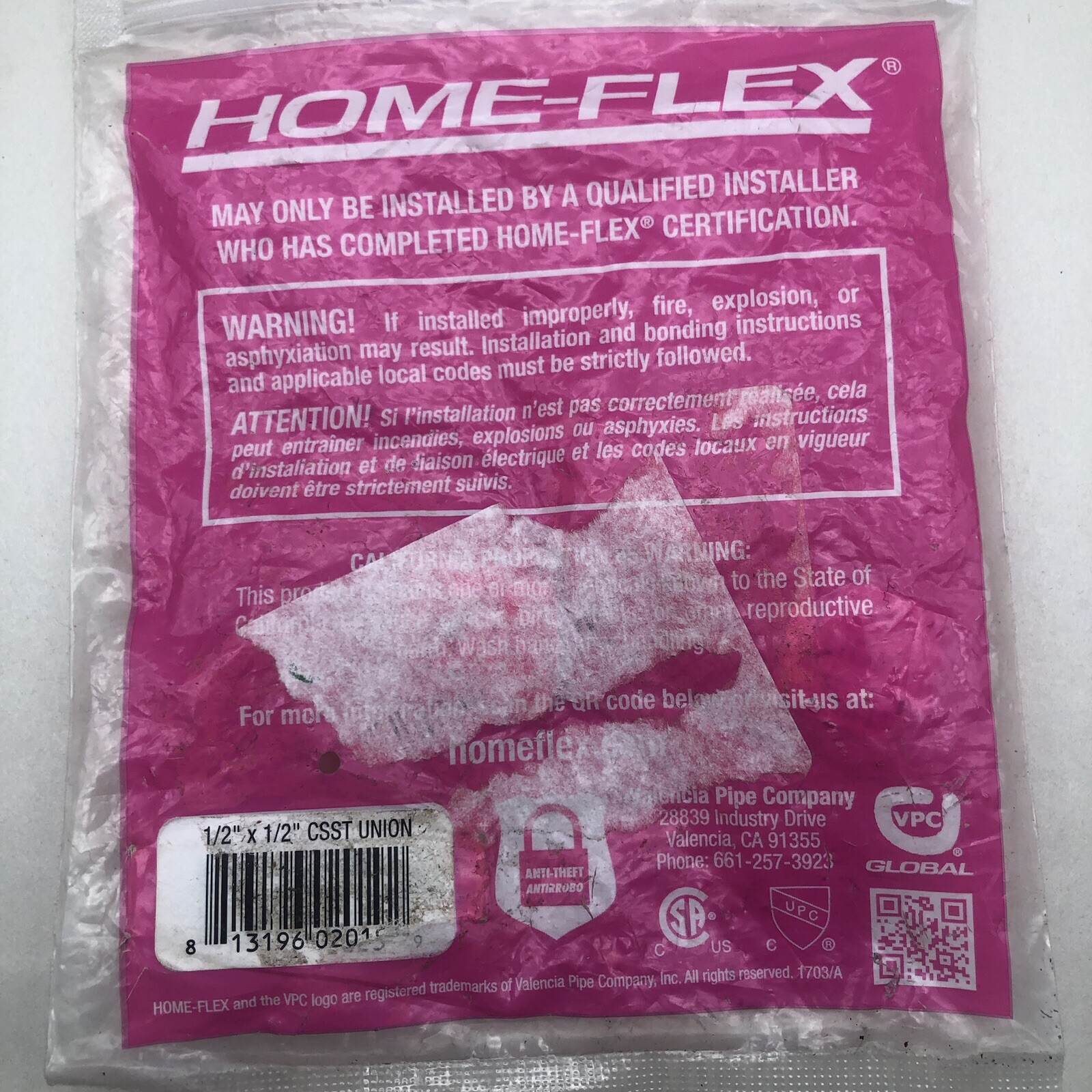 HOME-FLEX 1/2″ X 1/2″ CSST UNION FITTING 1-piece USED *READ DESCRIPTION