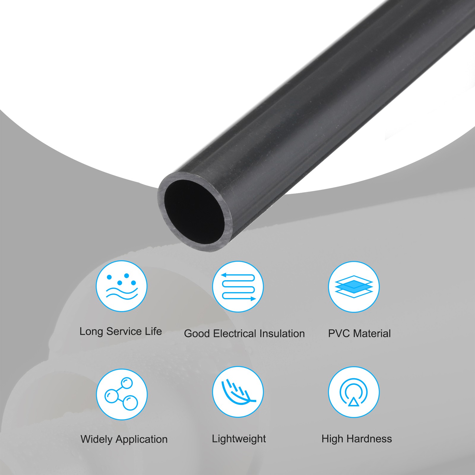 PVC Rigid Round Pipe 16mm ID 20mm OD 500mm Dark Grey High Impact
