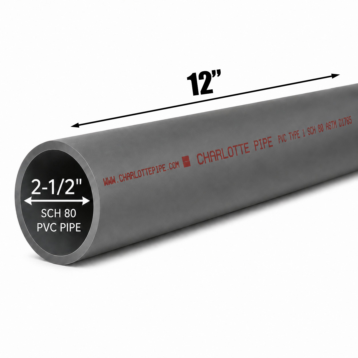 2-1/2″ Schedule 80 PVC Pipe| Gray | Custom Cut Lengths 12″-108″ | Pressure Rated