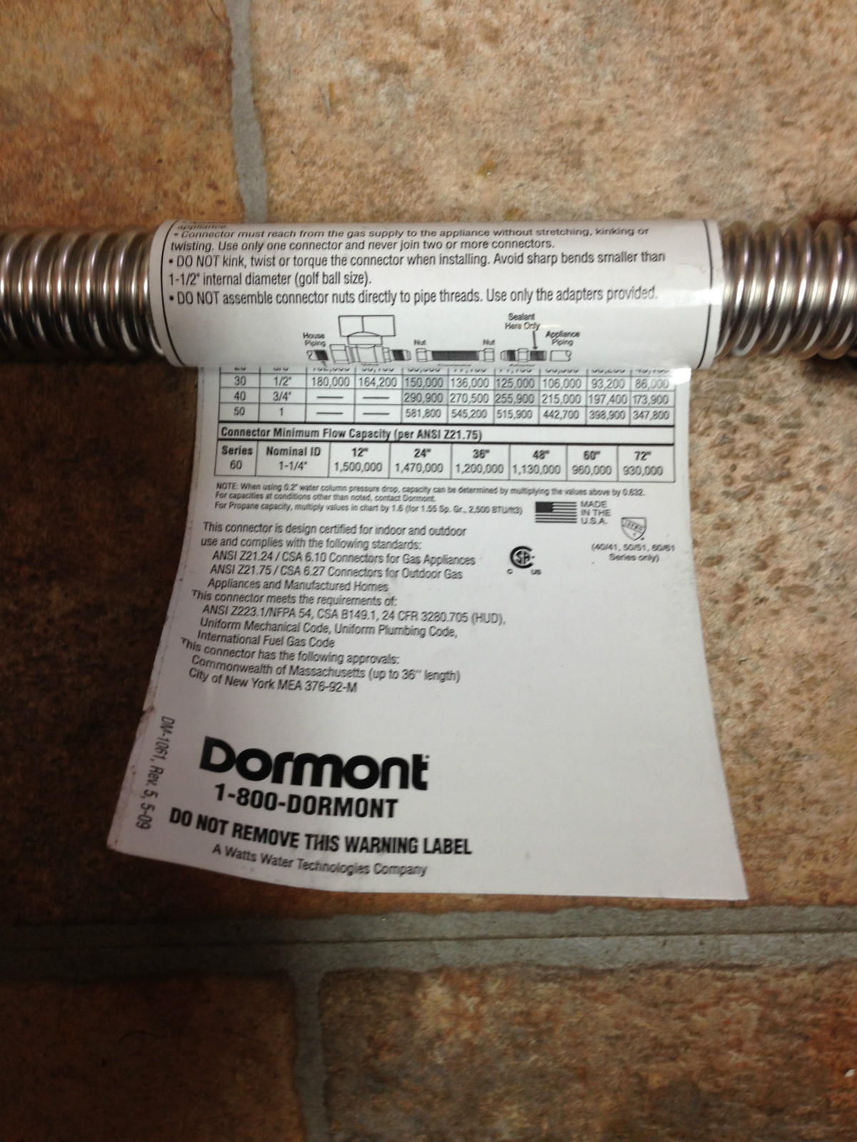Dormont 30-3132-24 Stainless Steel 24″ Flex Gas Pipe 5/8″ OD 1/2″ FIP X 1/2″ MIP