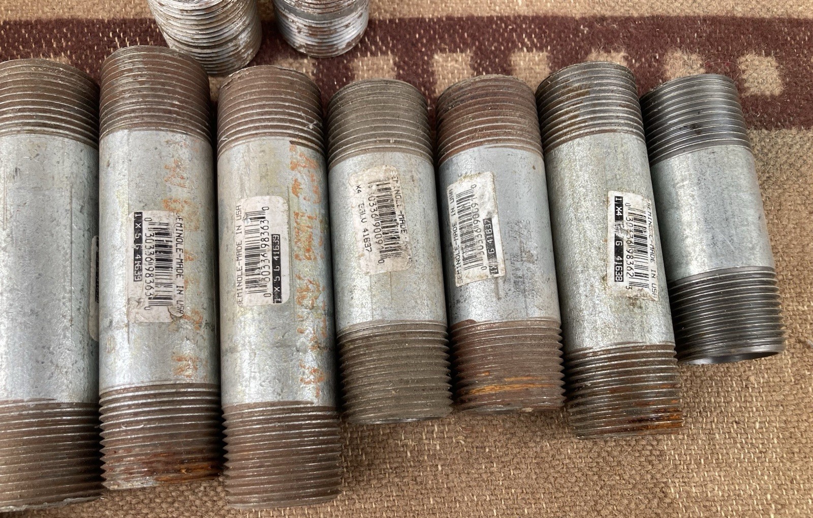 12pc Lot 1” Galvanized Pipe Nipples 12” 10” 6” 4” 2” All USA Except 2” Is China