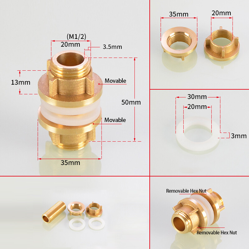 1/2″ BSP Brass Male Thread Water Tank Connector Water Tower Joint L: 30mm-120mm