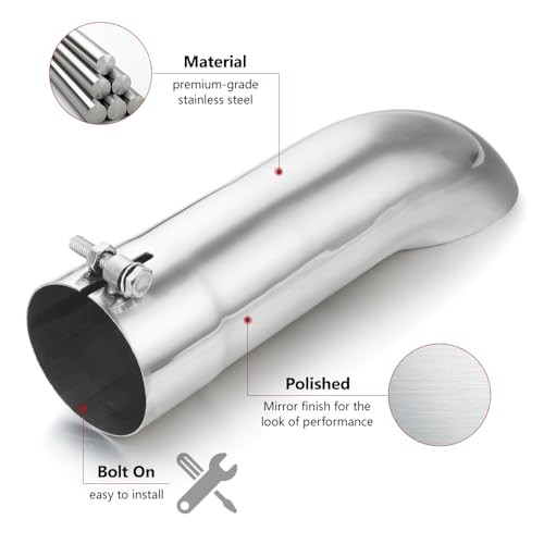 Inlet Turn Down Exhaust Tip Inside Diameter Inlet, 12’’ Length 3 Inch Silver