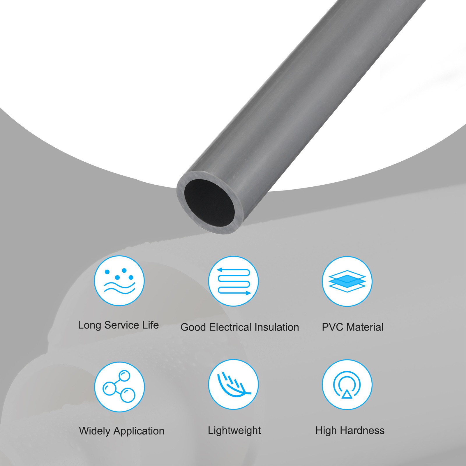 PVC Rigid Round Pipe 20mm ID 26mm OD 500mm Light Grey High Impact