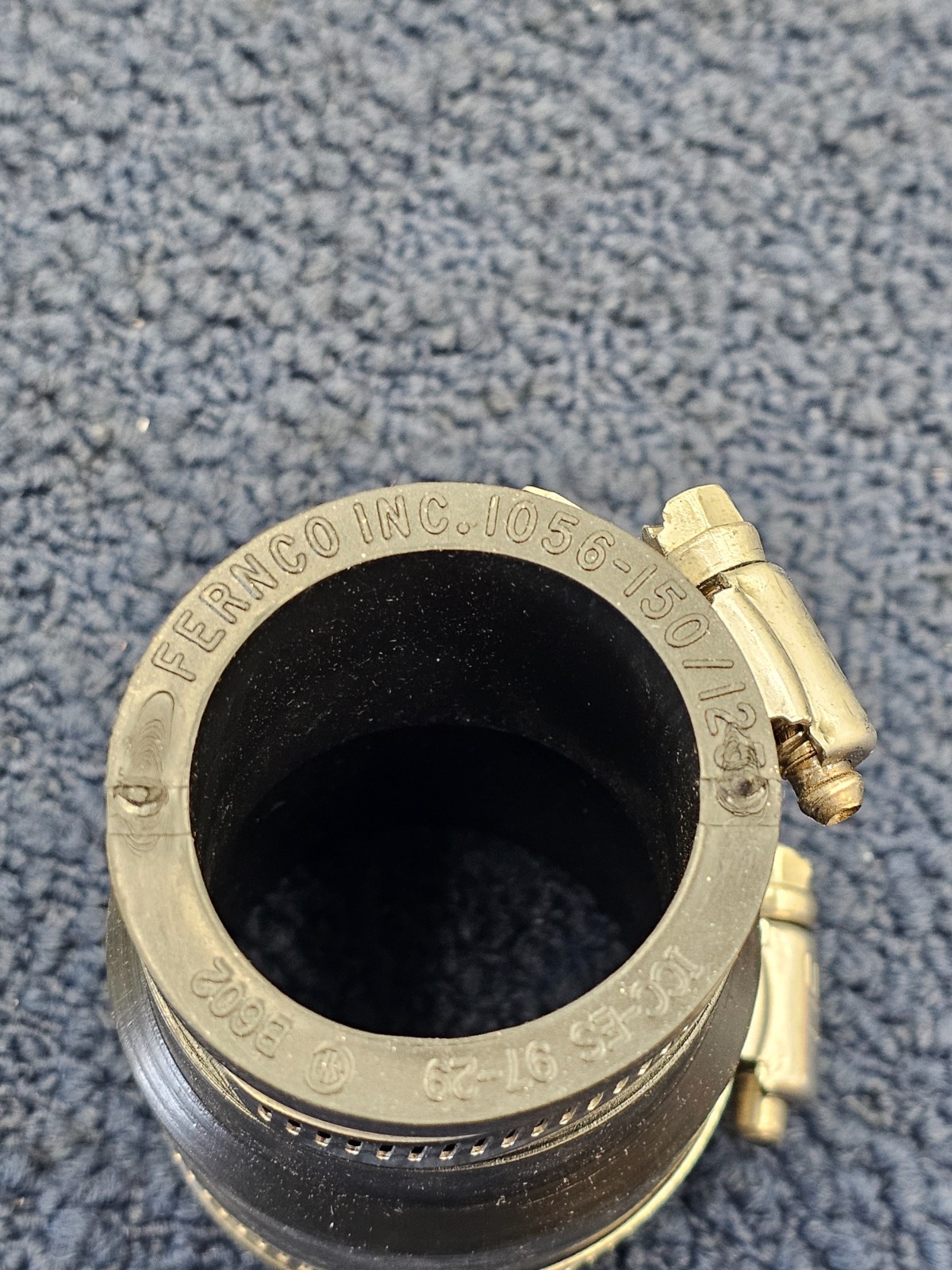 (QTY 2) Fernco 1056-150/125 Flexible Pipe Coupling 1-1/2” Plastic/Steel 1-1/4”
