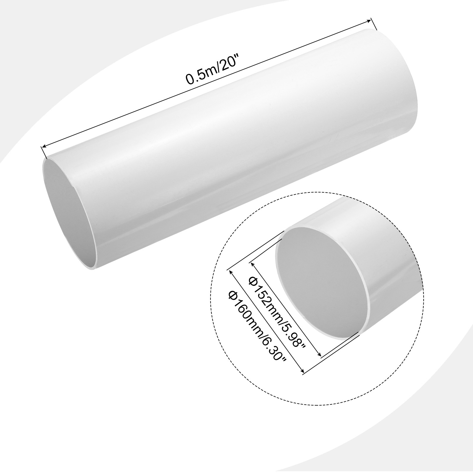 Rigid Round Pipe 152mm ID 160mm OD 500mm White High Impact
