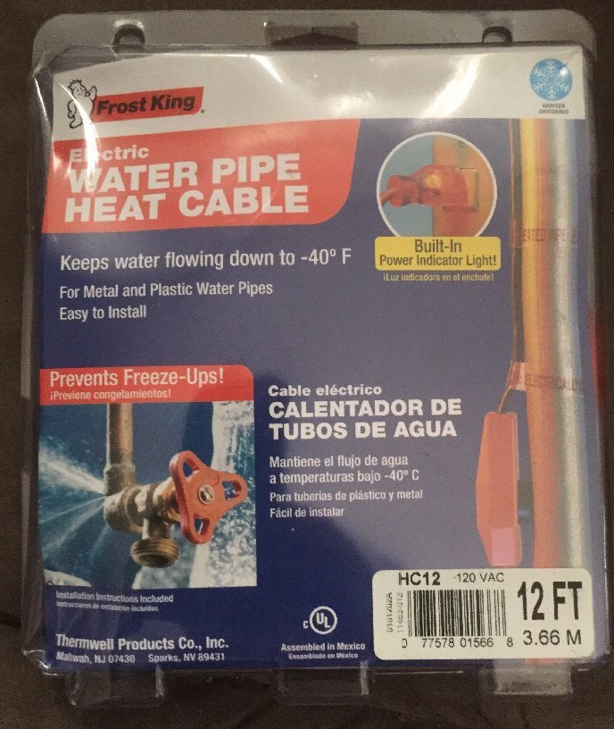 Frost King Water Pipe Heat Cable 12″ HC12 Electric New In Sealed Plastic