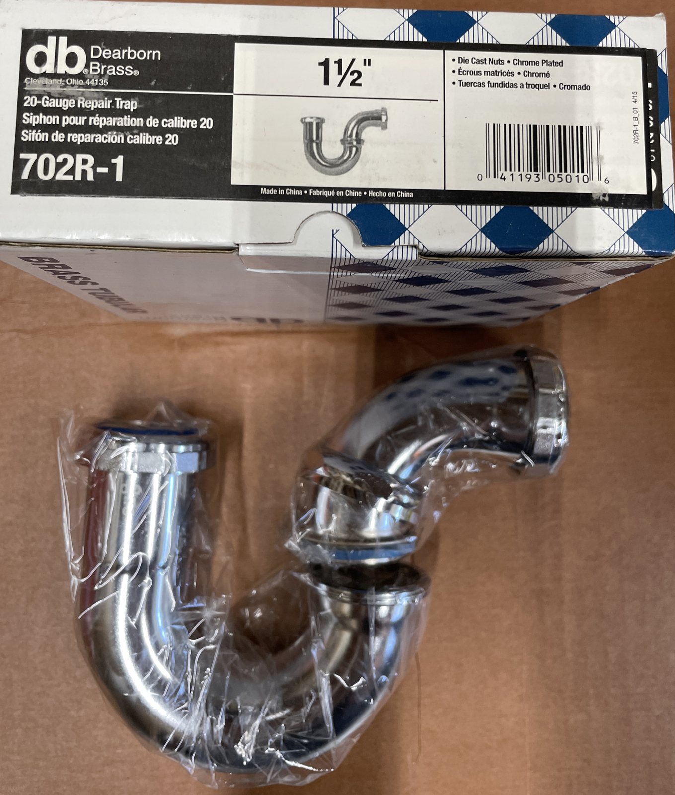 DEARBORN BRASS, 702R-1, P-Trap 1-1/2 Inch, Chrome Plated Brass, NEW