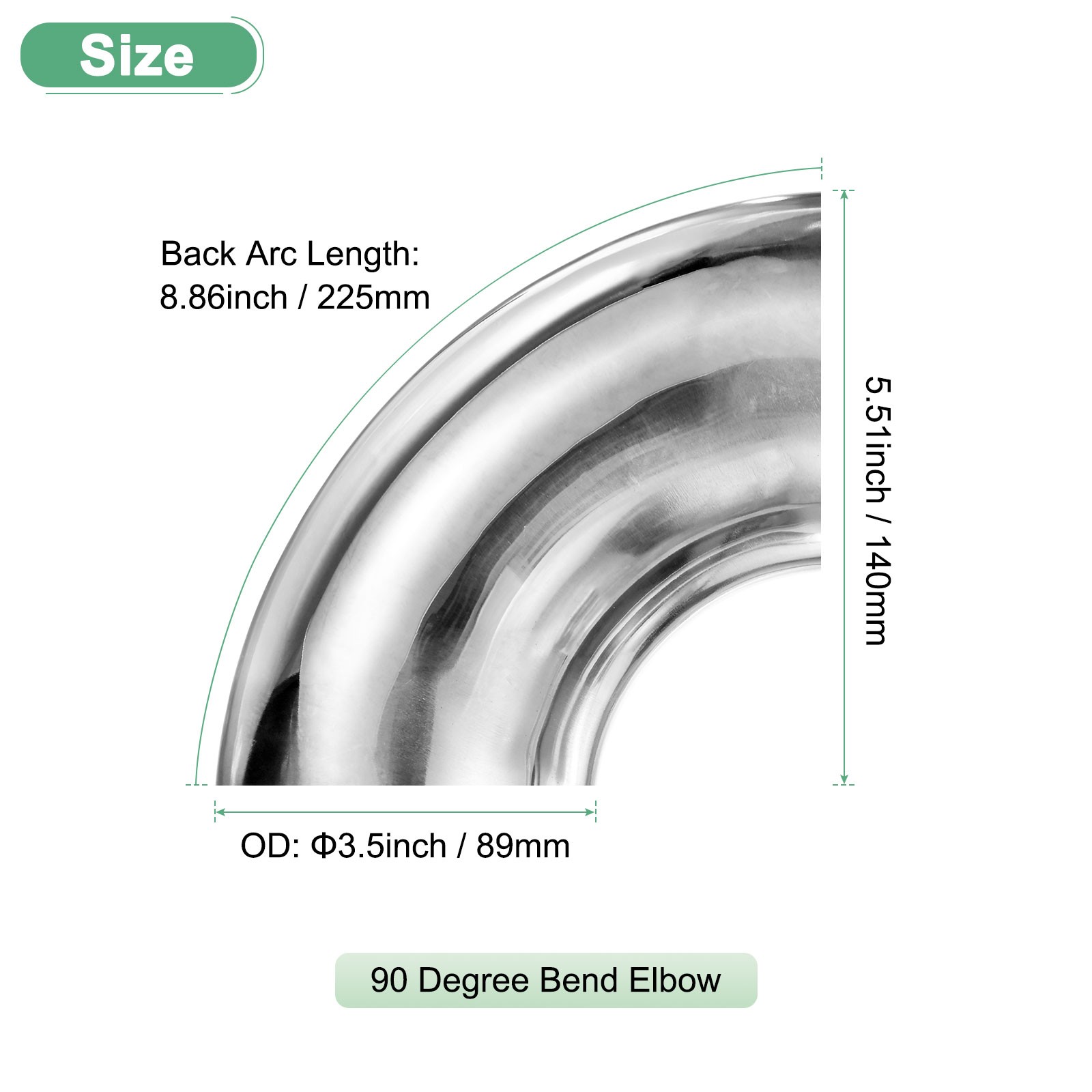 OD 3.5 Inch 90 Degree Mandrel Bend Elbow, Thicken 1.5 mm Height 140 mm