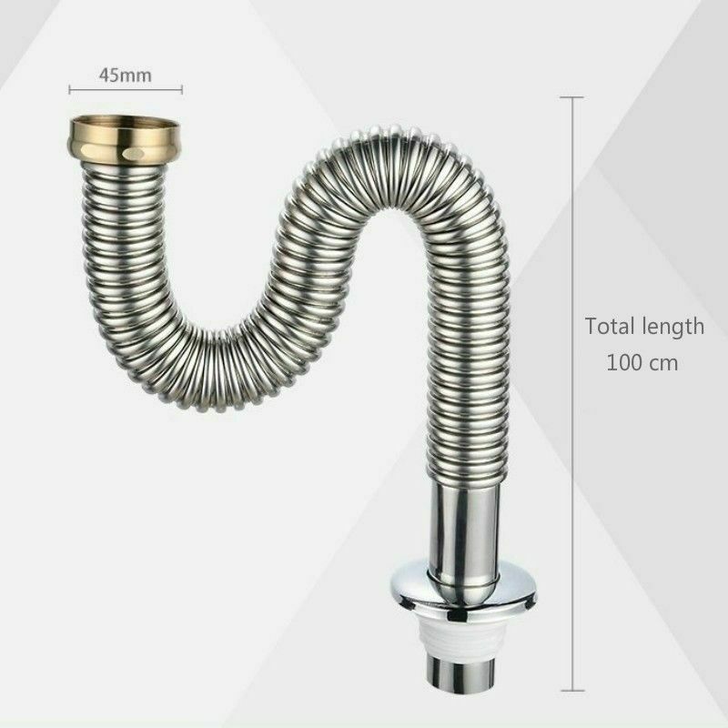 Kitchen Sink Strainer Basket Siphon Trap Pipe Stainless Steel Extension Drain