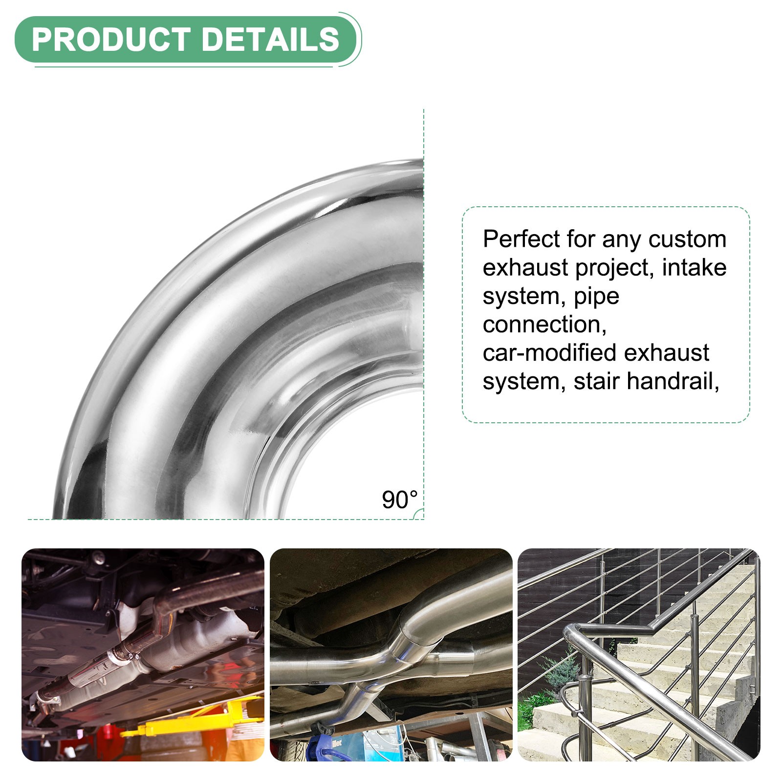 OD 3.5 Inch 90 Degree Mandrel Bend Elbow, Thicken 2 mm Height 140 mm