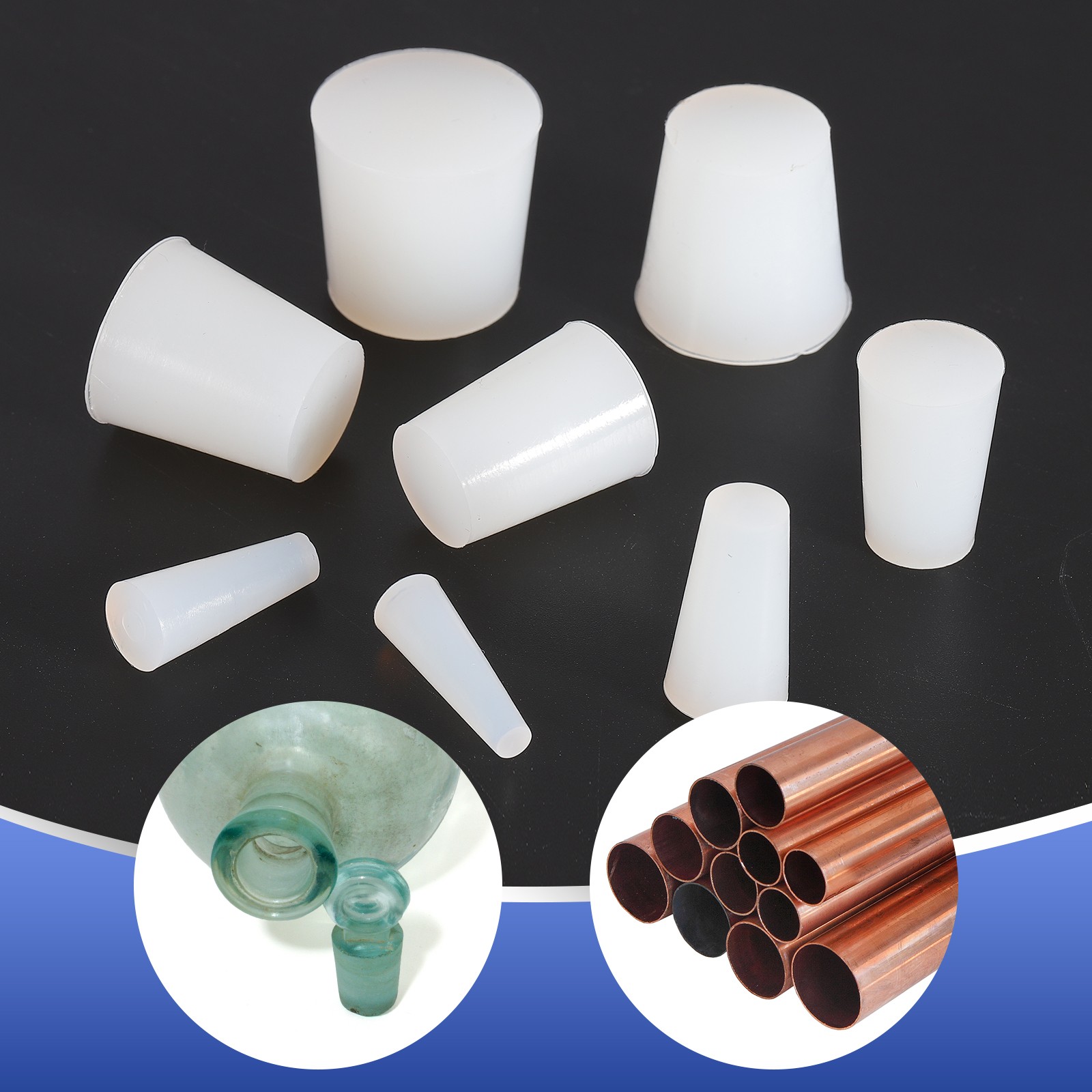 Tapered Shaped Solid Silicon Stopper, 3/8″ Tube Rubber Stoppers, 4 Pcs