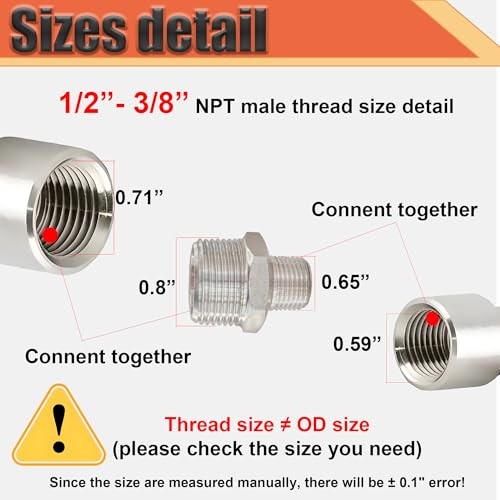1/2” Male x 3/8″ Male NPT Threaded Reducing Nipple Pipe Fitting 1/2”-3/8”