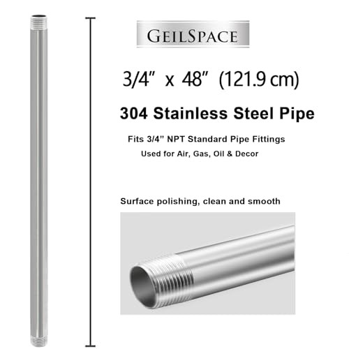 Stainless Steel Pipe, 304 Pipe Nipple Fits Standard 3/4 Inch 3/4″ x 48″