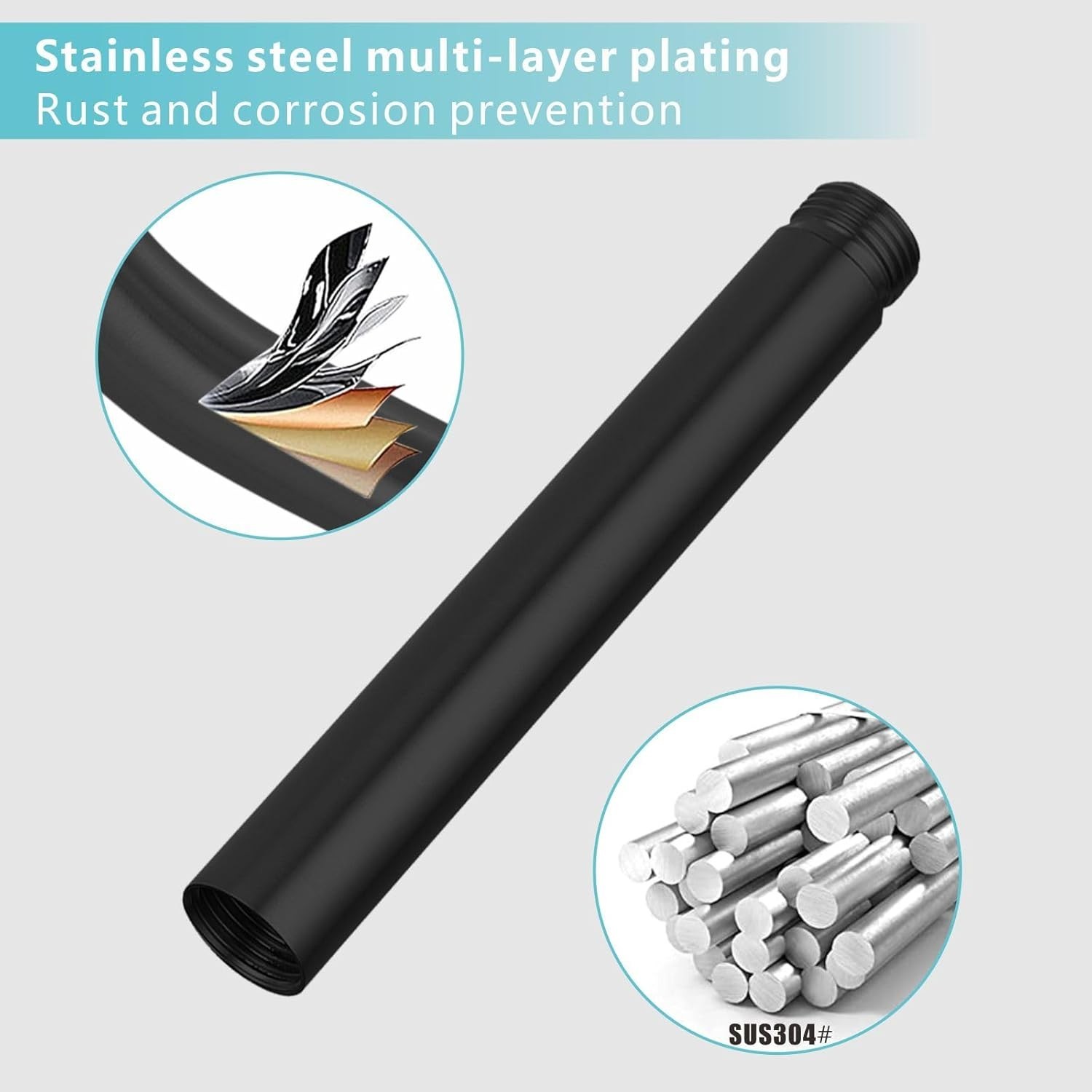 Shower Extension Arm, Solid Stainless Steel Shower Pipe Matte Black 6 Inch