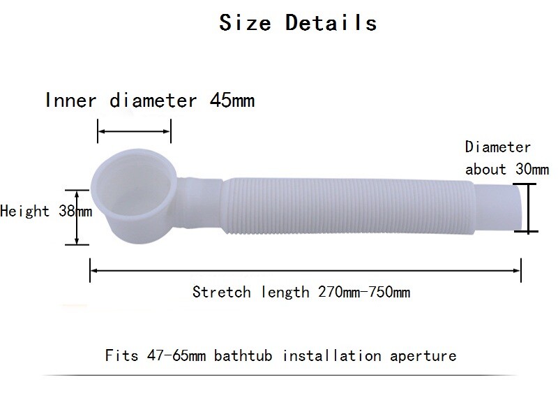 Bathtub Drain Tube Plastic Waste Pipe Home Bathroom Kit Replacement Retractable