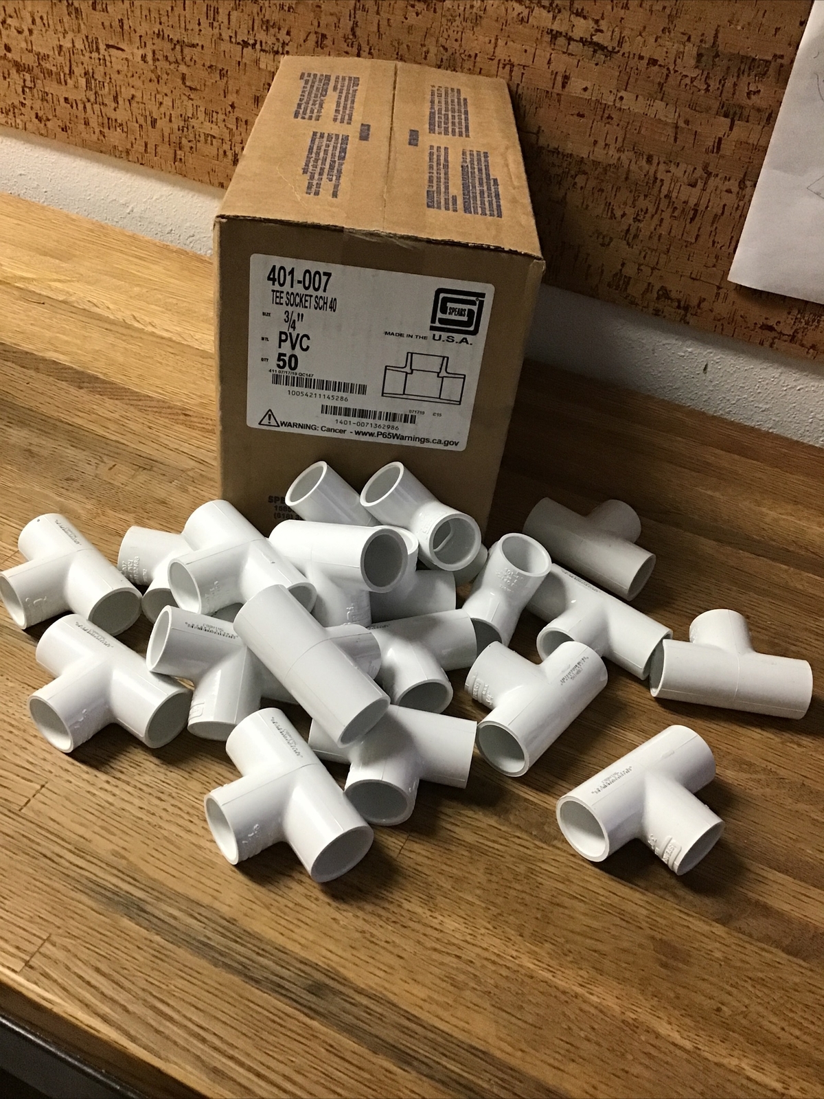 Lot Of 20 Spears Pipe Fitting Tee Sockets Schedule 40 PVC White 3/4″ 401-007