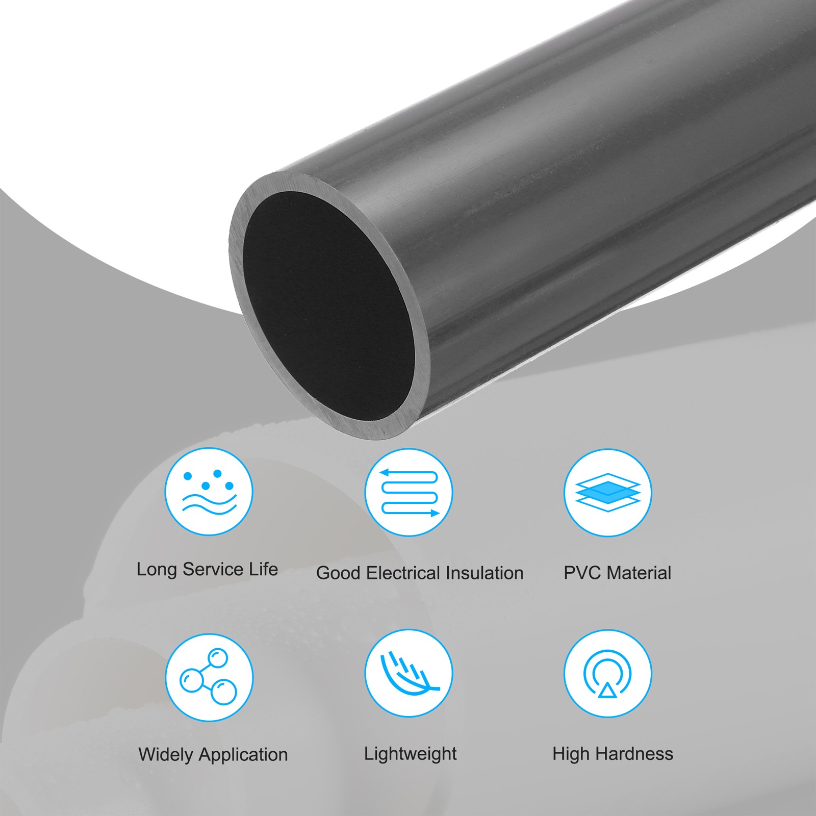 PVC Rigid Round Pipe 51.8mm ID 60mm OD 500mm Light Grey High Impact