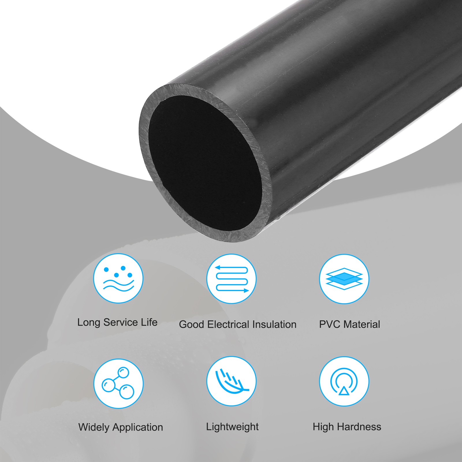 PVC Rigid Round Pipe 51.8mm ID 60mm OD 500mm Dark Grey High Impact