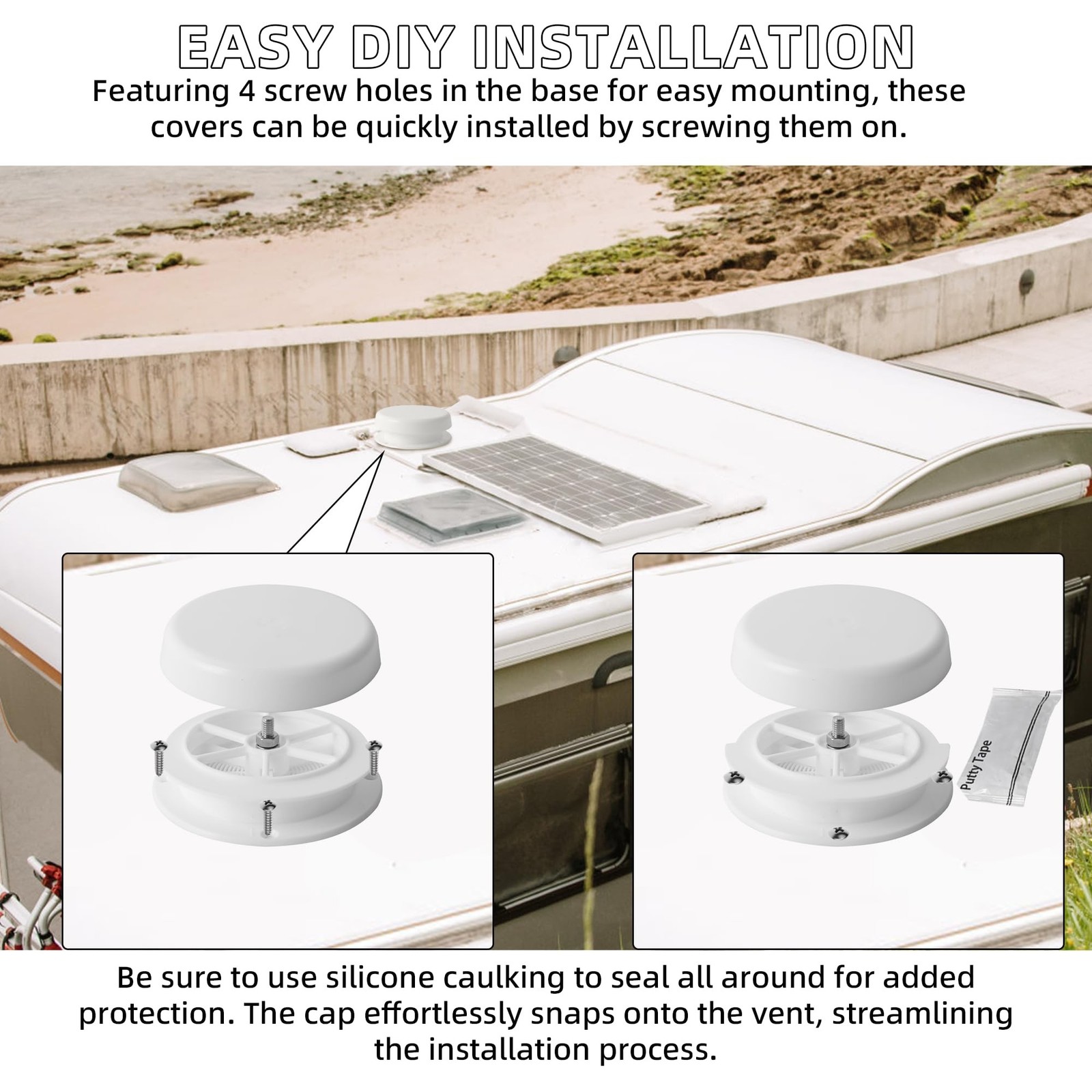 2-Pack Mushroom Style RV Roof Vent Cap with Putty Tape and Screws, Universal …