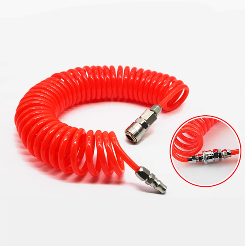 Coiled Air Hose Line 4 – 8mm Bore Quick Release Fittings Couplings Length 3-15m