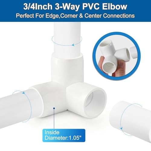 3 Way PVC Pipe Fitting 3/4inch,Pack PVC Elbow Corner 3/4Inch 13 3-Way Elbow
